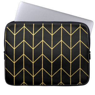 Capa Para Notebook Chevron Dourado no chique moderno do fundo preto