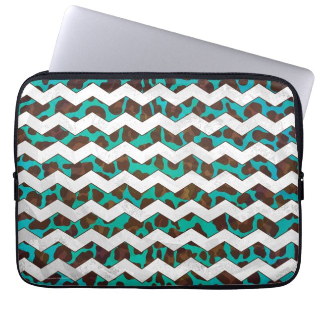 Capa Para Notebook Chevron Leopard Brown e Teal Impressão (Frente)
