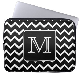 Capa Para Notebook Chevron preto e branco com monograma feito sob