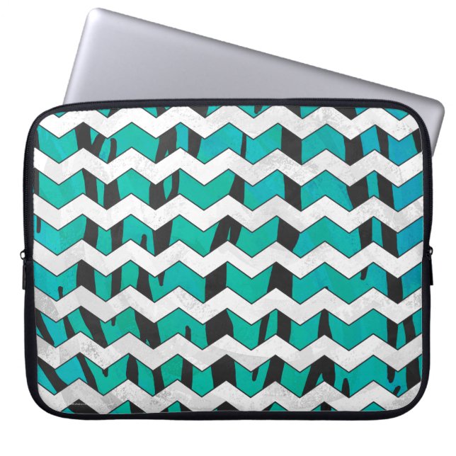 Capa Para Notebook Chevron Tiger Black and Teal Impressão (Frente)