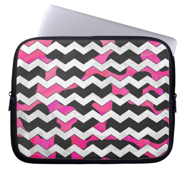 Capa Para Notebook Chevron Vaca Rosa e Preto (Frente)