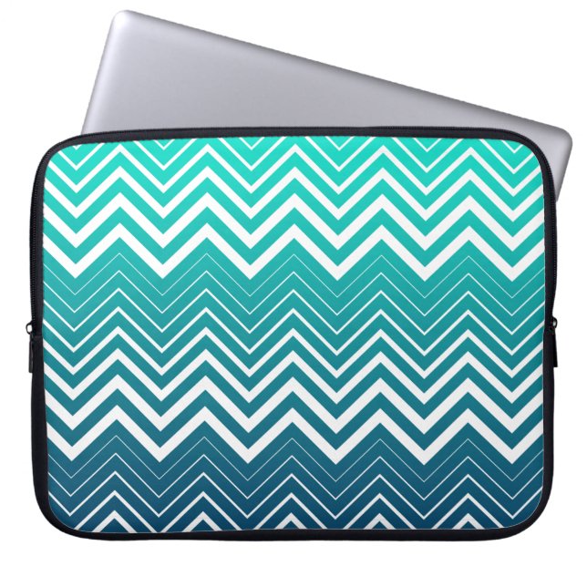 Capa Para Notebook Chevron Zigzag Branco E Fundo Verde Azul (Frente)
