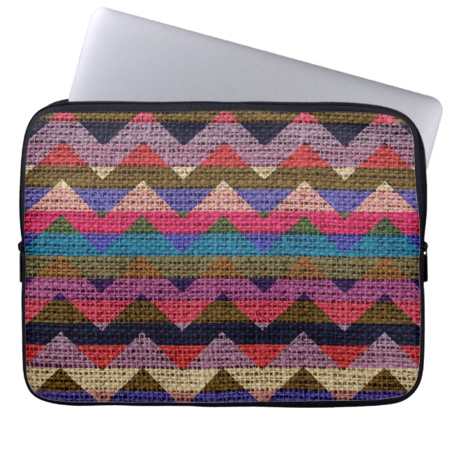 Capa Para Notebook Chevron Zigzag Burlap Jute #2 Colorida (Frente)