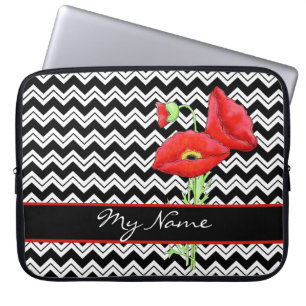 Capa Para Notebook Chevron Zizzag Preto e Vermelho Branco Personaliza