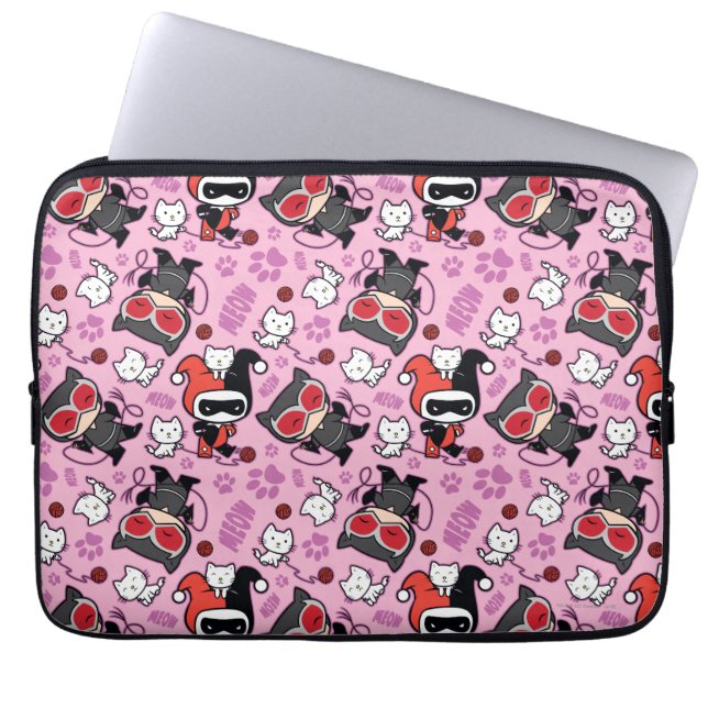 Capa Para Notebook Chibi Catman, Harley Quinn, e Padrão Kittens (Frente)