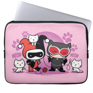 Capa Para Notebook Chibi Harley Quinn & Chibi Catman Com Gatos