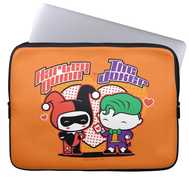 Capa Para Notebook Chibi Harley Quinn & Chibi Joker Hearts (Frente)