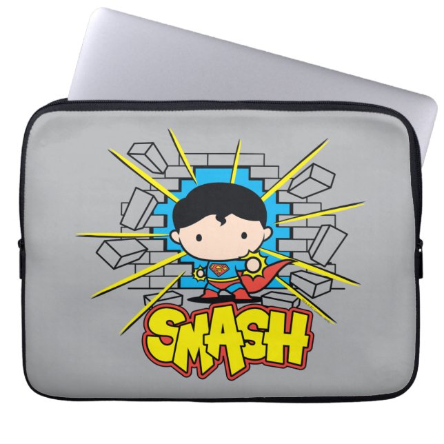 Capa Para Notebook Chibi Superman Smashing Através da Parede de tijol (Frente)