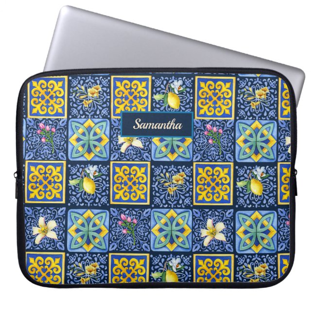 Capa Para Notebook Chic Blue Teal Siciliano Citrino Mediterrâneo (Frente)