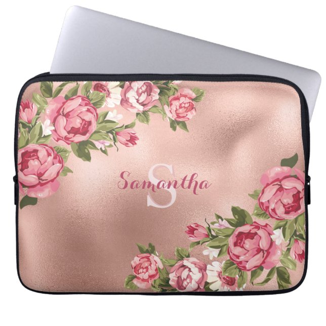 Capa Para Notebook Chic Elegant Vintage Pink Roses Floral Nome (Frente)