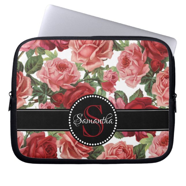 Capa Para Notebook Chic Elegant Vintage Rosas vermelhas cor-de-rosa N (Frente)