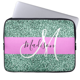 Capa Para Notebook Chic Glam Rosa Verde Brilho Brilhar Nome Monograma