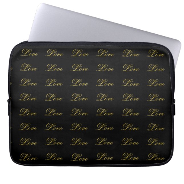 Capa Para Notebook Chic Grafite Dourada Escrita Amor Branco Caligrafi (Frente)