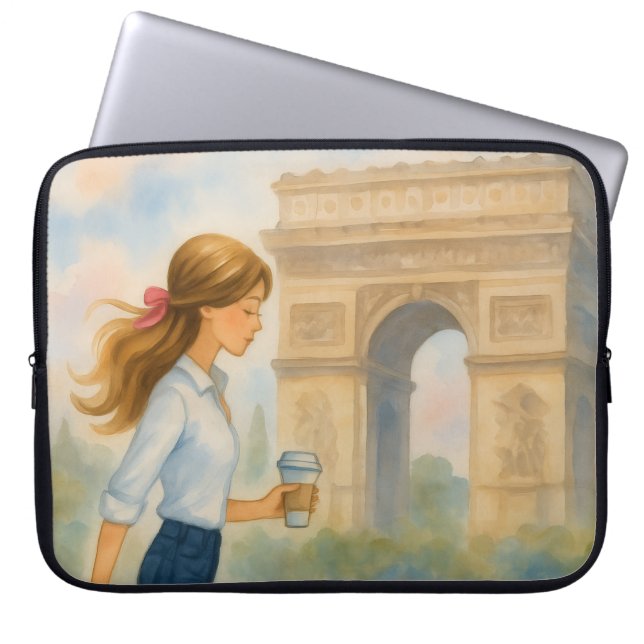 Capa Para Notebook Chic Paris Girl by Arc de Triomphe (Frente)