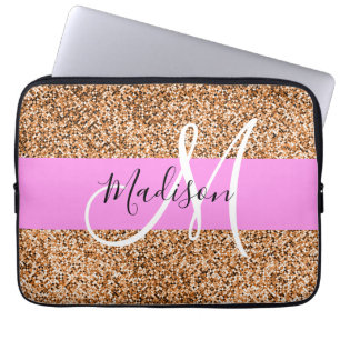 Capa Para Notebook Chic Pink & Pumpkin Glitter Sparkles Nome do Monog