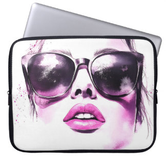 Capa Para Notebook Chic Pink Watercolor Fashion Woman Sunglasses