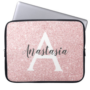 Capa Para Notebook Chic & Tendência em Glitter Rosa Dourado Monograma