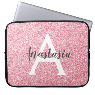 Capa Para Notebook Chic & Tendência Rosa Dourado Brilho Faíscas Monog