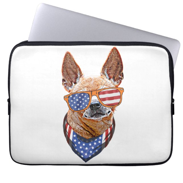 Capa Para Notebook Chihuahua Dog EUA Independência Americana 4 de jul (Frente)