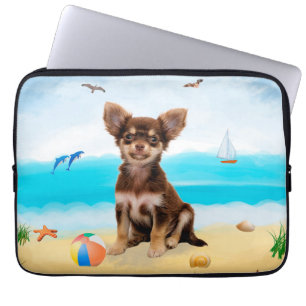 Capa Para Notebook Chihuahua Dog na praia