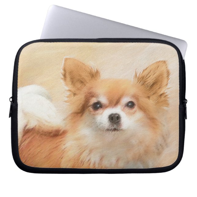 Capa Para Notebook Chihuahua Pintura De Cachorro De Cabelo Longo (Frente)