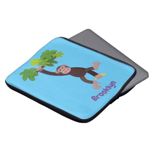 Capa Para Notebook Chimpanzé bonito na selva pendurada em desenho ani (Frente Topo)