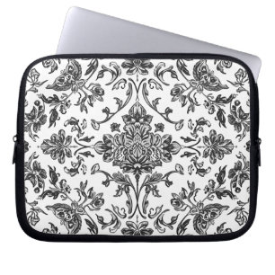 Capa Para Notebook Chinoiserie Floral Preto e Branco Aquarela