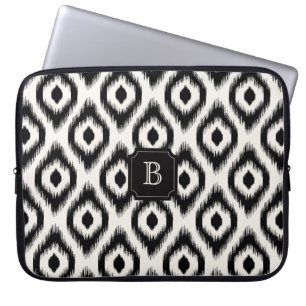 Capa Para Notebook Chique Estiloso Ikat Monograma Diamante Preto Marf