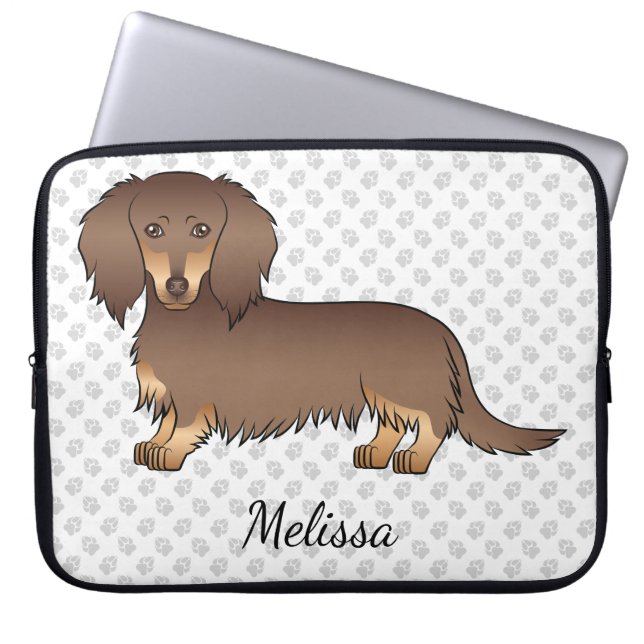Capa Para Notebook Chocolate & Tan Dachshund de Pelo Longo Cachorro & (Frente)
