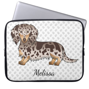 Capa Para Notebook Chocolate & Tan Dapple Long Hair Dachshund & Name