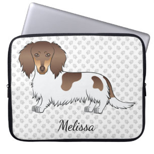 Capa Para Notebook Chocolate & Tan Piebald Long Hair Dachshund & Name