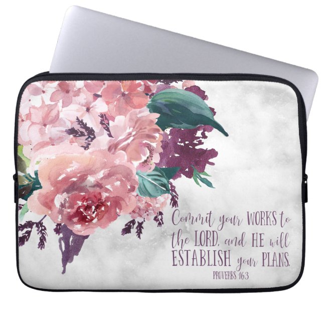 Capa Para Notebook Christian Girly Floral Marble Bíblia Verse (Frente)