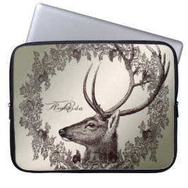 Capa Para Notebook Christmas Monogram Floral Reindeer Golden Winter