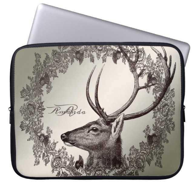 Capa Para Notebook Christmas Monogram Floral Reindeer Golden Winter (Frente)