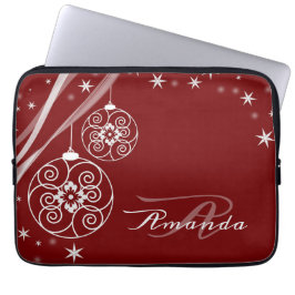 Capa Para Notebook Christmas Monogram White Ornaments Red Elegant