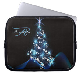 Capa Para Notebook Christmas Party Blue Tree Shiny Black Elegant
