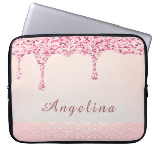 Capa Para Notebook Chuveiro de Noiva Elegante Rosa Glam Glitter Renda