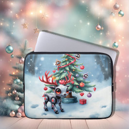 Capa Para Notebook Ciberpunk Reindeer bonito com Árvore de Natal