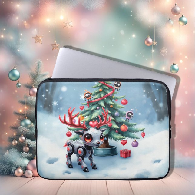 Capa Para Notebook Ciberpunk Reindeer bonito com Árvore de Natal (Criador carregado)