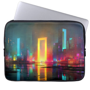 Capa Para Notebook Cidade Futurista com Portal Neon Radiante