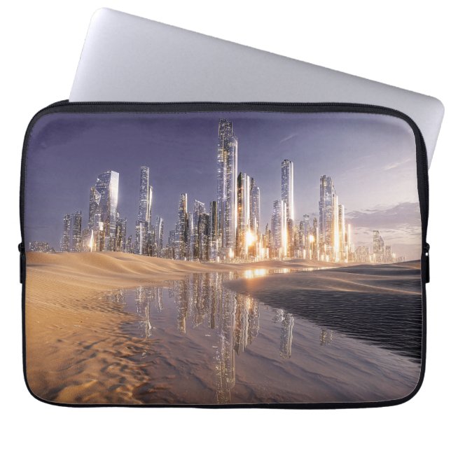 Capa Para Notebook Cidade Futurista de Ficção Científica Refletida na (Frente)