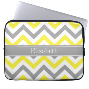 Capa Para Notebook Cinza Amarelo Branco LG Chevron Cinza Nome Monogra