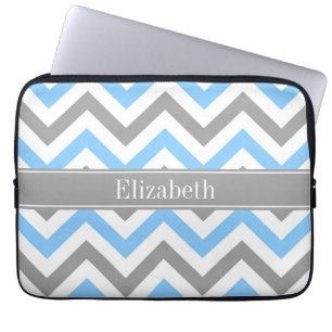 Capa Para Notebook Cinza Azul-Céu Branco Wht LG Chevron Cinza Nome Mo