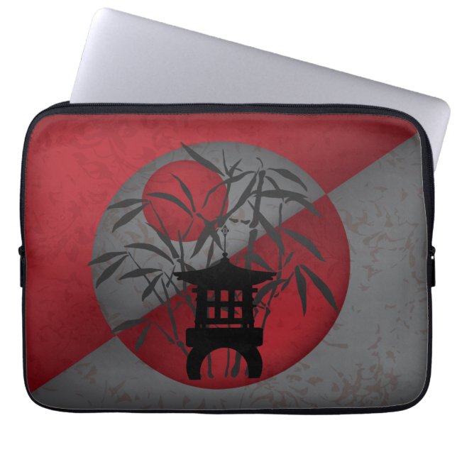 Capa Para Notebook Cinza bambu lua vermelha mini pagoda (Frente)