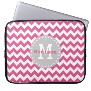 Capa Para Notebook Cinza Branca Rosa Chevron Zigzag Monograma