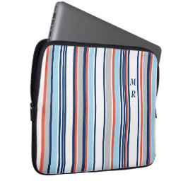 Capa Para Notebook Cinza Branca Vermelha Azul Moderna Stripes Monogra