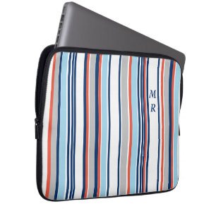 Capa Para Notebook Cinza Branca Vermelha Azul Moderna Stripes Monogra