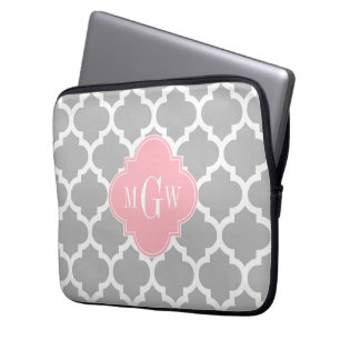 Capa Para Notebook Cinza Branco Marroquino #5 Rosa 3 Monograma Inicia