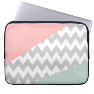 Capa Para Notebook Cinza Chevron Mint e Coral