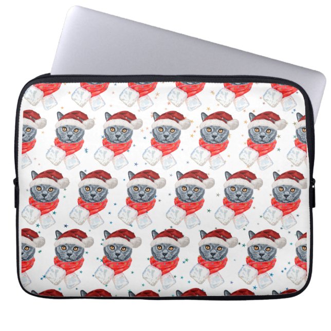 Capa Para Notebook Cinza de Gato de Cachorro com Scarf (Frente)